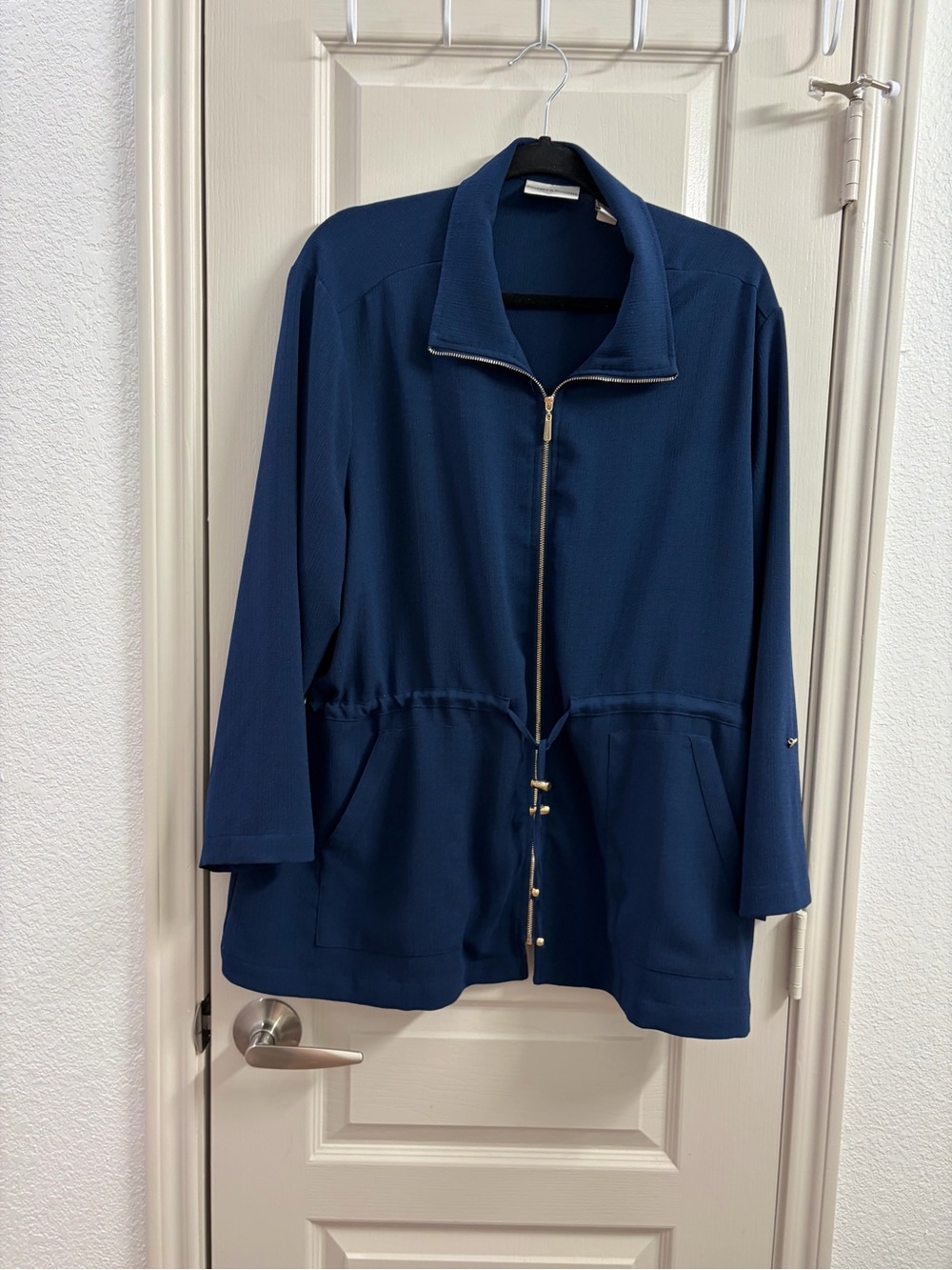 Women's Navy Zip-Front Utility Jacket with Drawcord Waist - Unbranded